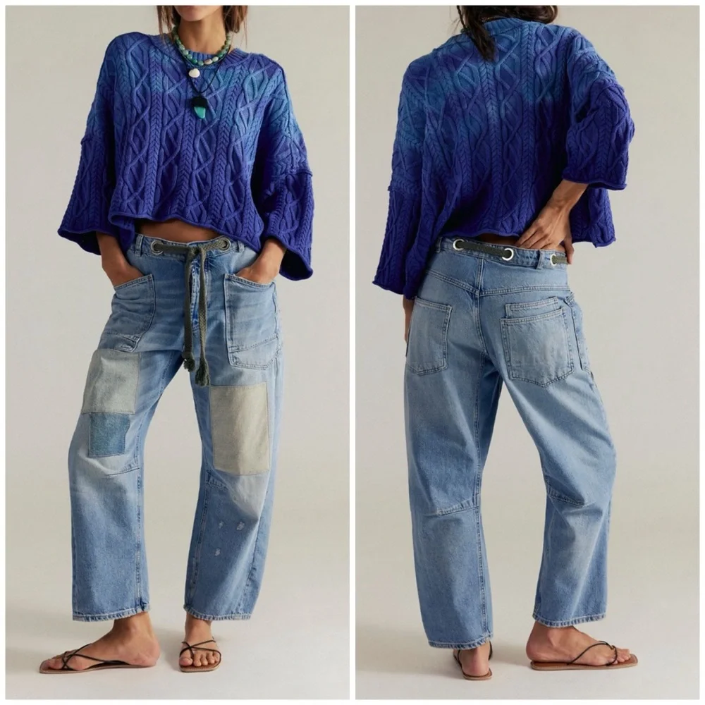 NWOT Free People We The Free Moxie Pull-On Barrel Jeans - Truest Blue - 29